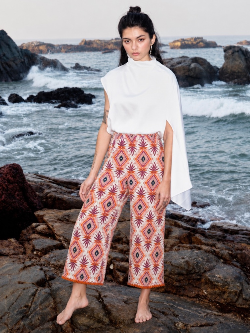 Sundance Eyelet Lace Pure Cotton Pants Beach Coastal Small Ruched